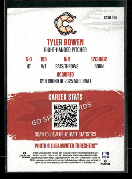 2026 Clearwater Threshers Tyler Bowen