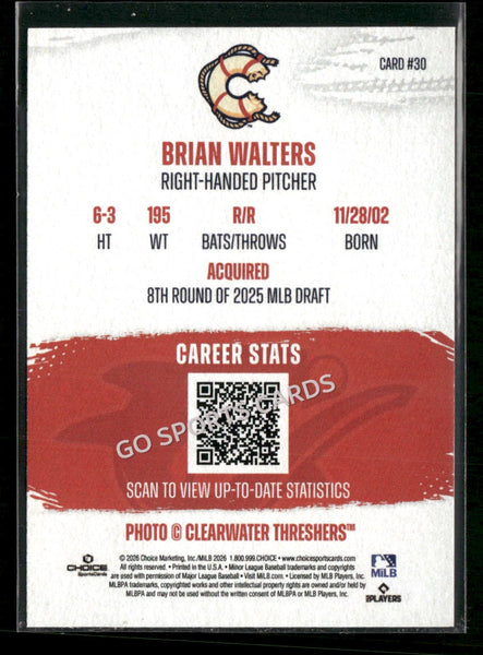 2026 Clearwater Threshers Brian Walters