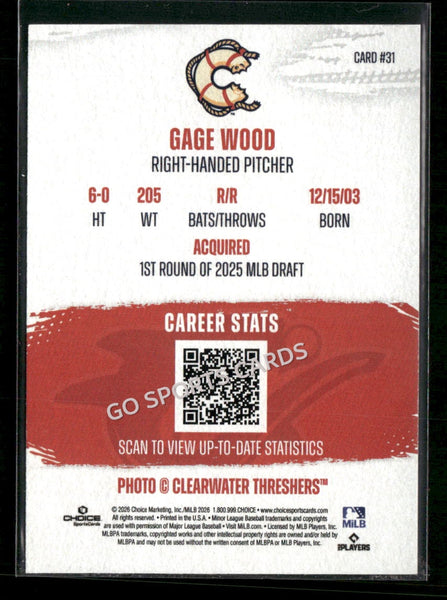 2026 Clearwater Threshers Gage Wood