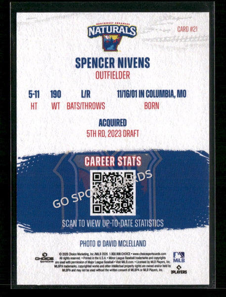 2026 Northwest Arkansas Naturals Spencer Nivens
