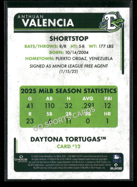 2026 Daytona Tortugas Anthuan Valencia