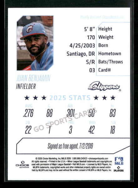 2026 Columbus Clippers Juan Benjamin