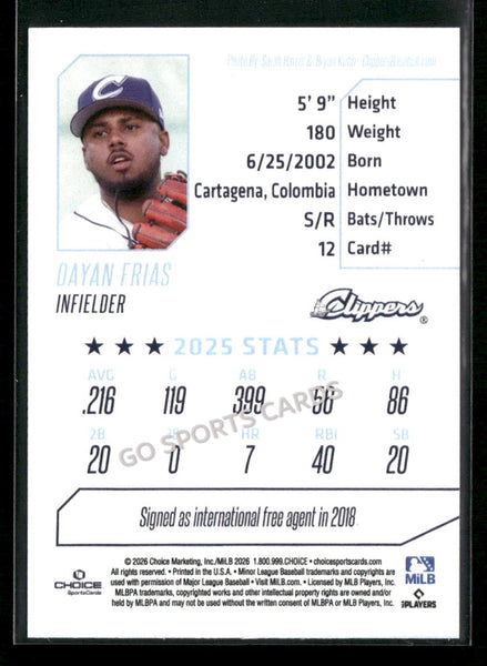 2026 Columbus Clippers Dayan Frias