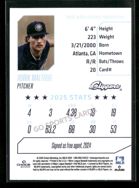 2026 Columbus Clippers Rorik Maltrud