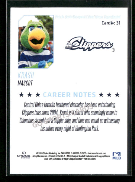 2026 Columbus Clippers Krash Mascot