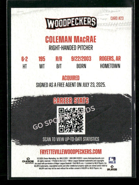 2026 Fayetteville Woodpeckers Coleman Cole MacRae