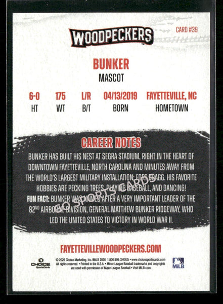 2026 Fayetteville Woodpeckers Bunker Mascot