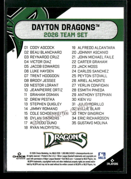 2026 Dayton Dragons Header Checklist