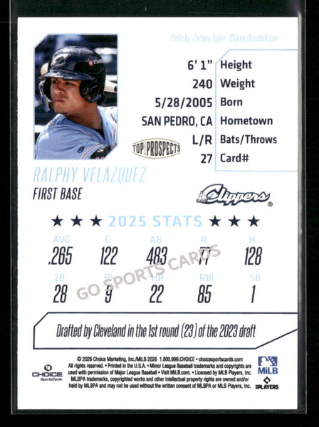 2026 AAA Top Prospects Columbus Clippers Ralphy Velazquez