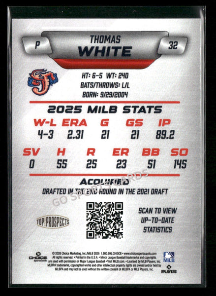 2026 AAA Top Prospects Jacksonville Jumbo Shrimp Thomas White