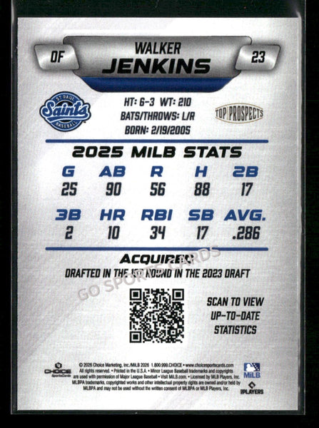 2026 AAA Top Prospects St Paul Saints Walker Jenkins