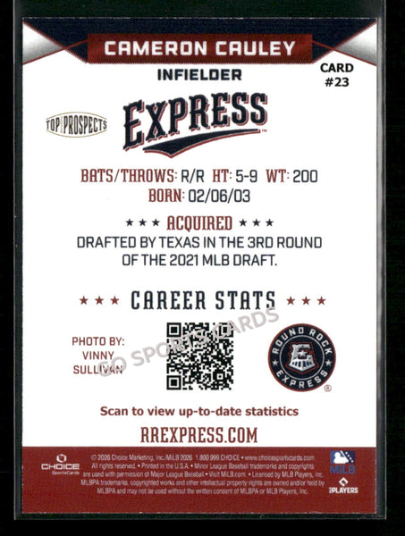 2026 AAA Top Prospects Round Rock Express Cameron Cauley