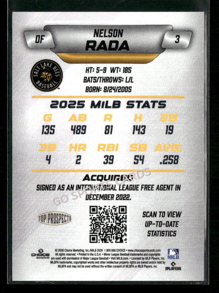 2026 AAA Top Prospects Salt Lake Bees Nelson Rada