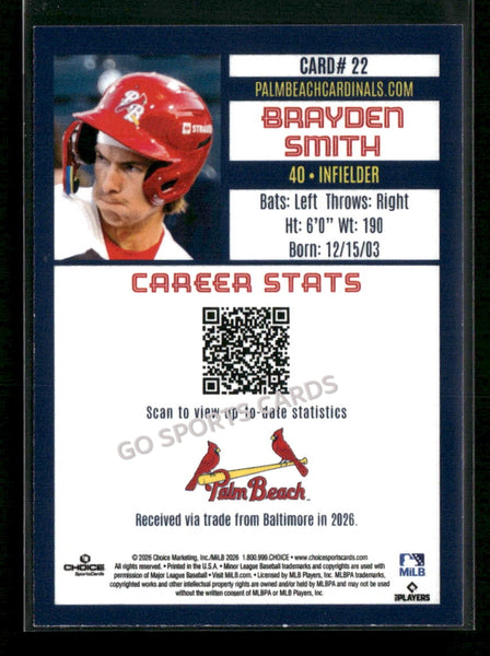 2026 Palm Beach Cardinals Brayden Smith