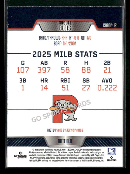 2026 Portland Sea Dogs Miguel Bleis