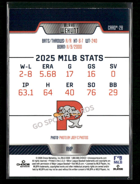 2026 Portland Sea Dogs Blake Wehunt