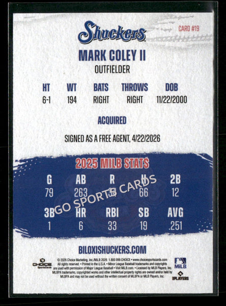 2026 Biloxi Shuckers Mark Coley II