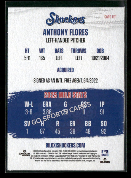 2026 Biloxi Shuckers Anthony Flores