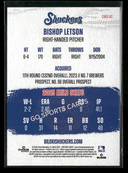 2026 Biloxi Shuckers Bishop Letson