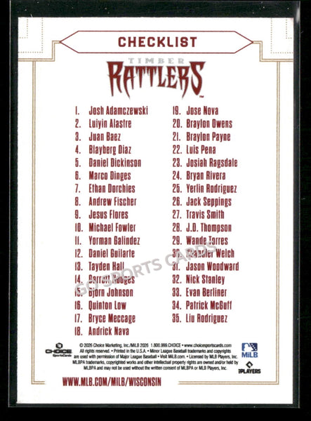 2026 Wisconsin Timber Rattlers Header Checklist
