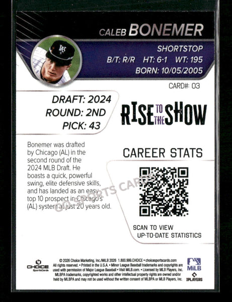 2026 Winston Salem Rise to the Show Top Prospects GOLD /100 Caleb Bonemer