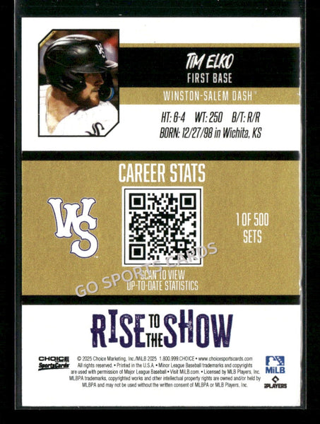 2025 Winston Salem Rise to the Show Top Prospects GOLD /100 Tim Elko