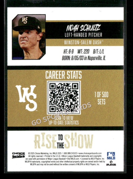 2025 Winston Salem Rise to the Show Top Prospects GOLD /100 Noah Schultz