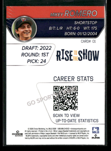 2026 Portland Sea Dogs Rise to the Show Top Prospects GOLD /100 Mickey Romero