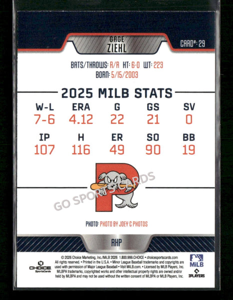 2026 Portland Sea Dogs Gage Ziehl