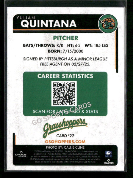 2026 Greensboro Grasshoppers Yulian Quintana