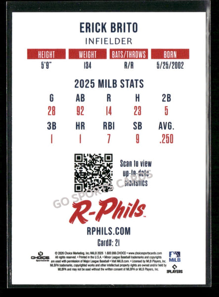 2026 Reading Fightin Phils 2nd Erick Brito