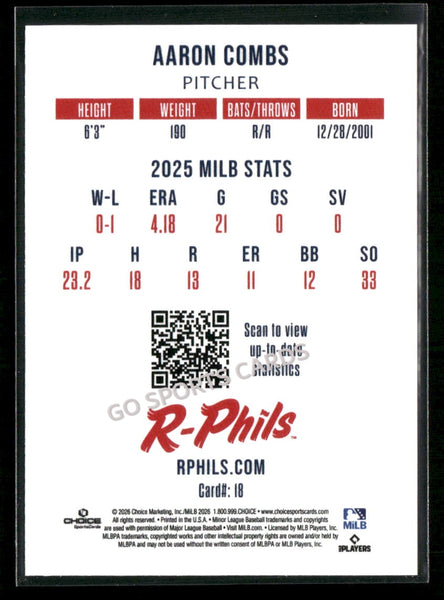 2026 Reading Fightin Phils 2nd Aaron Combs