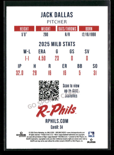 2026 Reading Fightin Phils 2nd Jack Dallas