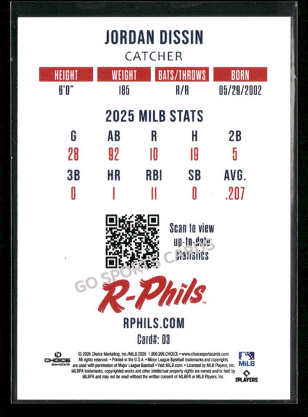 2026 Reading Fightin Phils 2nd Jordan Dissin