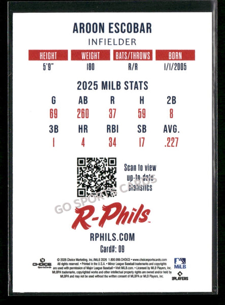 2026 Reading Fightin Phils 2nd Aroon Escobar
