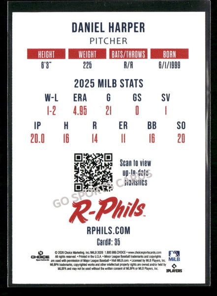 2026 Reading Fightin Phils 2nd Daniel Harper