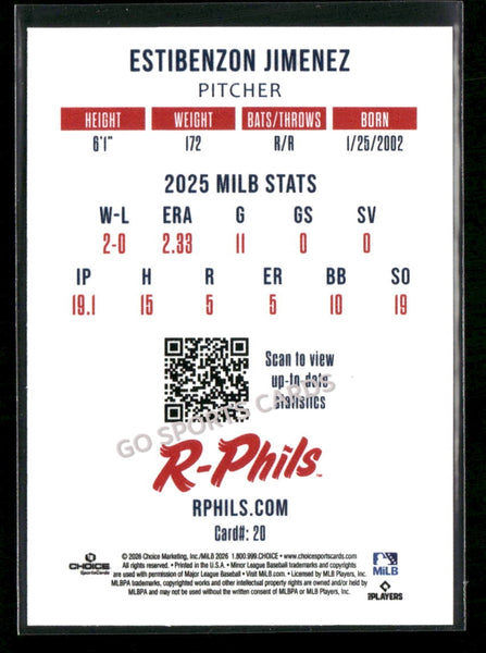 2026 Reading Fightin Phils 2nd Estibenzon Jimenez