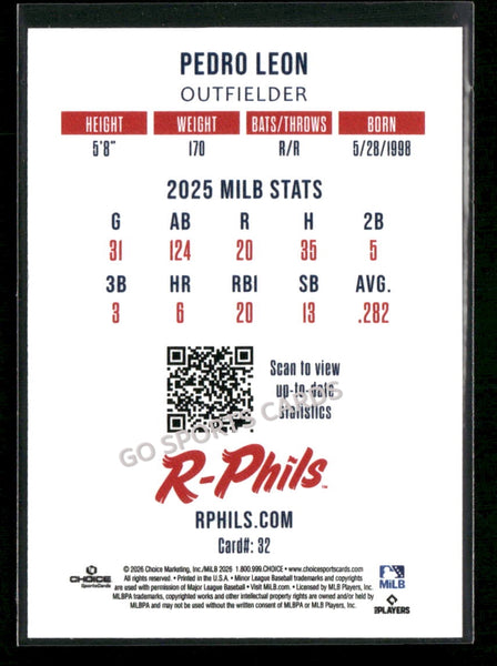 2026 Reading Fightin Phils 2nd Pedro Leon