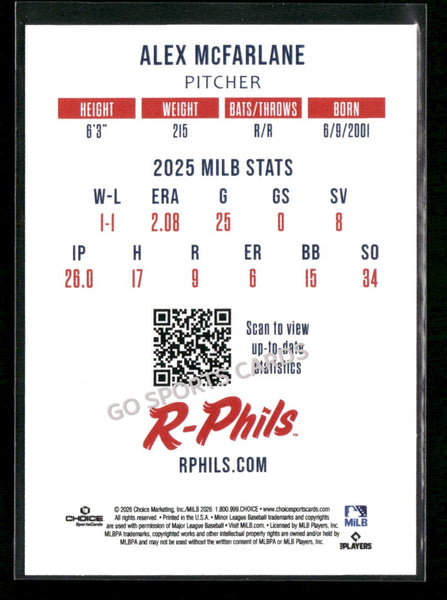 2026 Reading Fightin Phils 2nd Alex McFarlane