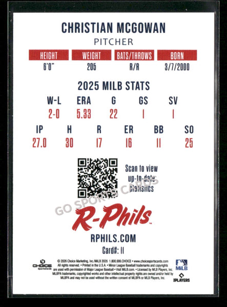 2026 Reading Fightin Phils 2nd Christian McGowan