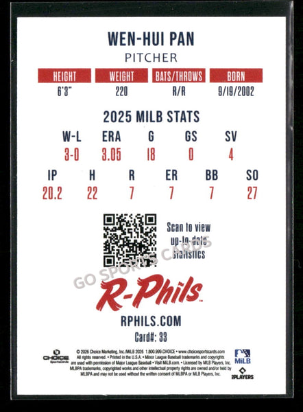 2026 Reading Fightin Phils 2nd Wen Hui Pan