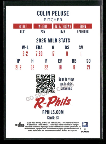2026 Reading Fightin Phils 2nd Colin Peluse