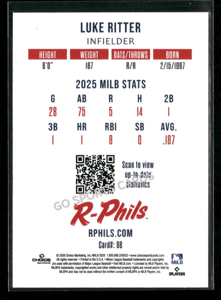 2026 Reading Fightin Phils 2nd Luke Ritter