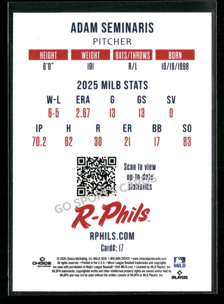 2026 Reading Fightin Phils 2nd Adam Seminaris