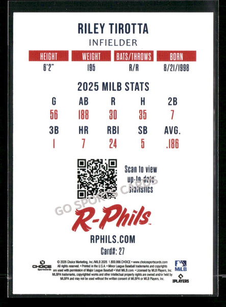 2026 Reading Fightin Phils 2nd Riley Tirotta