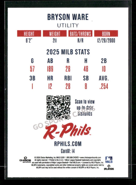 2026 Reading Fightin Phils 2nd Bryson Ware