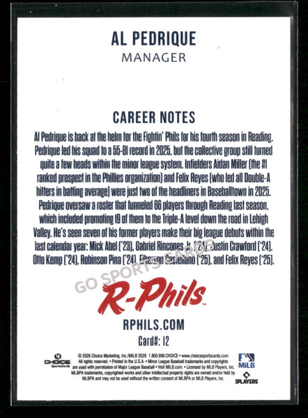 2026 Reading Fightin Phils 2nd Al Pedrique