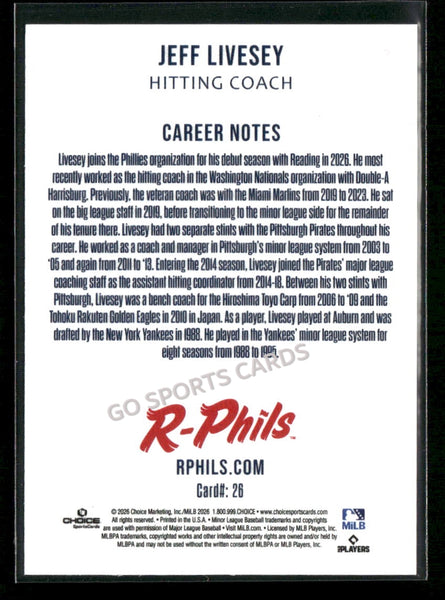 2026 Reading Fightin Phils 2nd Jeff Livesey