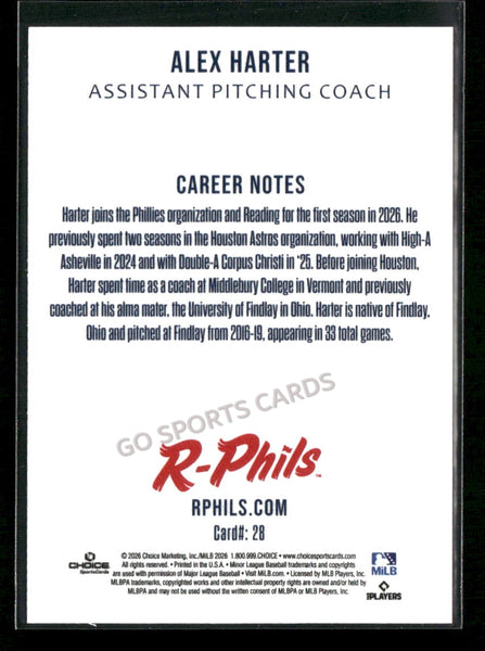 2026 Reading Fightin Phils 2nd Alex Harter