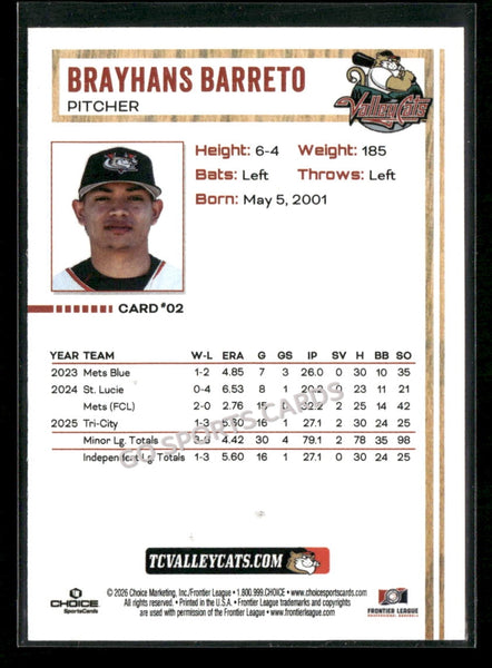 2026 Tri City Valleycats Brayhans Barreto